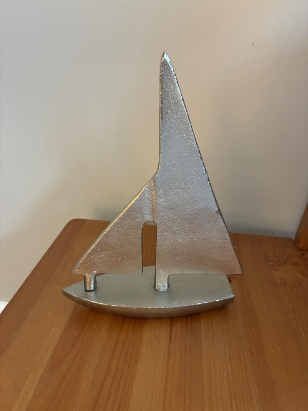 Vintage Mid-Century Style Silver Cast Aluminum Sailboat Sculpture